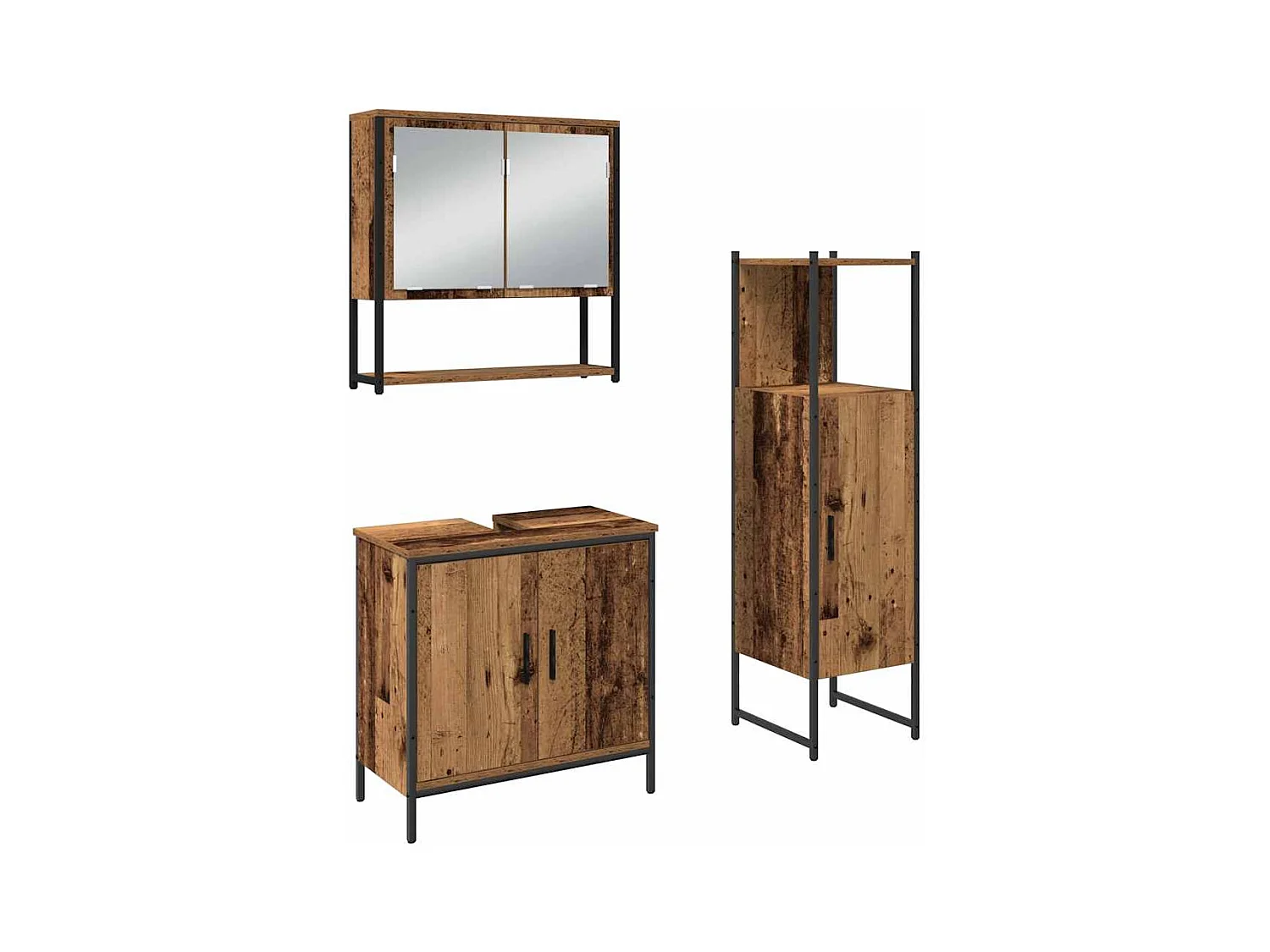 Ensemble de mobilier de salle de bain avec porte 3 pcs Marron