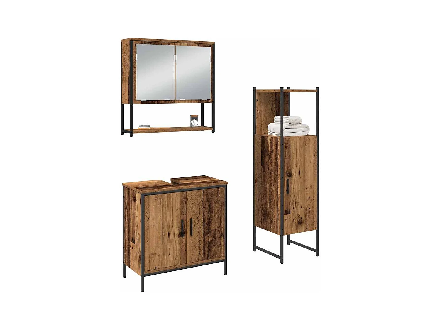 Ensemble de mobilier de salle de bain avec porte 3 pcs Marron