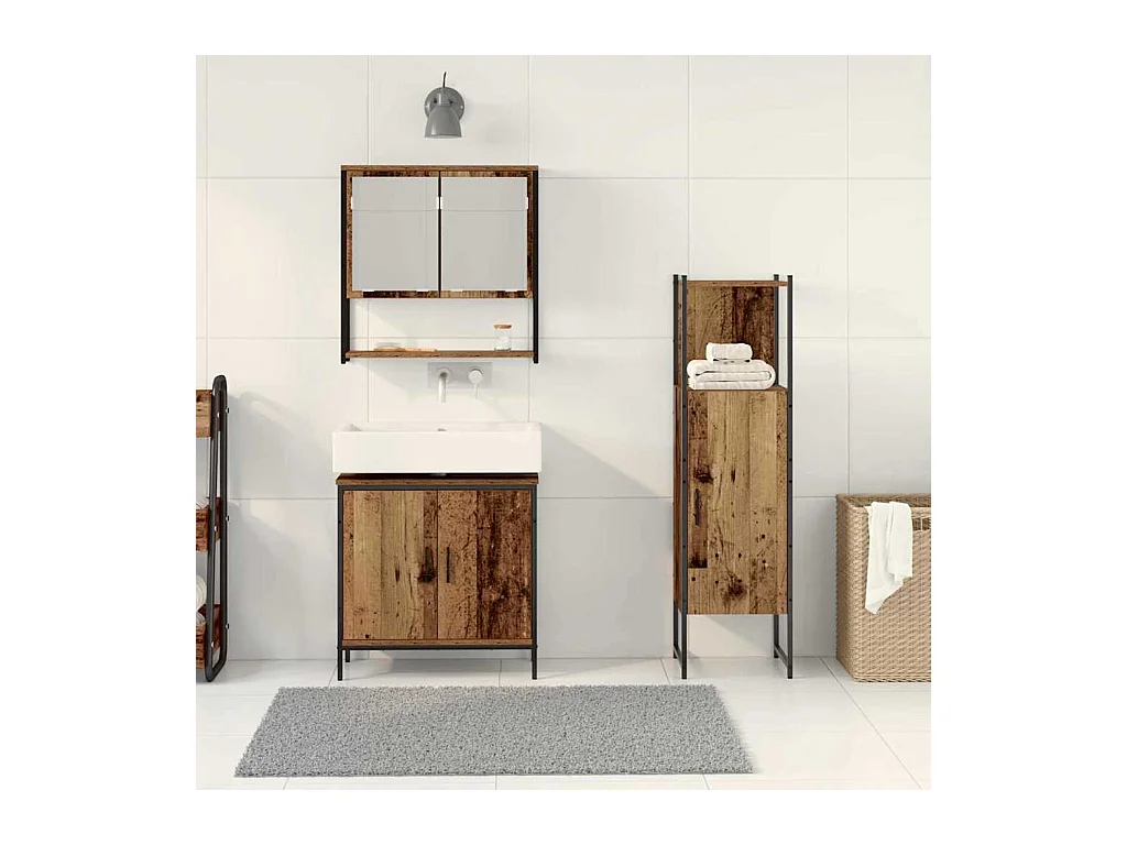Ensemble de mobilier de salle de bain avec porte 3 pcs Marron