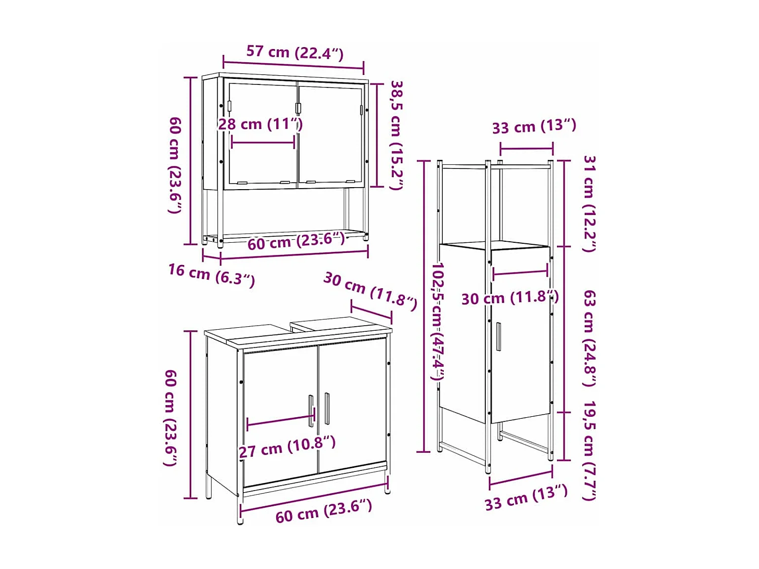 Ensemble de mobilier de salle de bain avec porte 3 pcs Marron