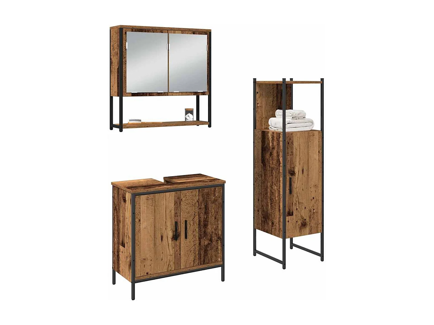 Ensemble de mobilier de salle de bain avec porte 3 pcs Marron