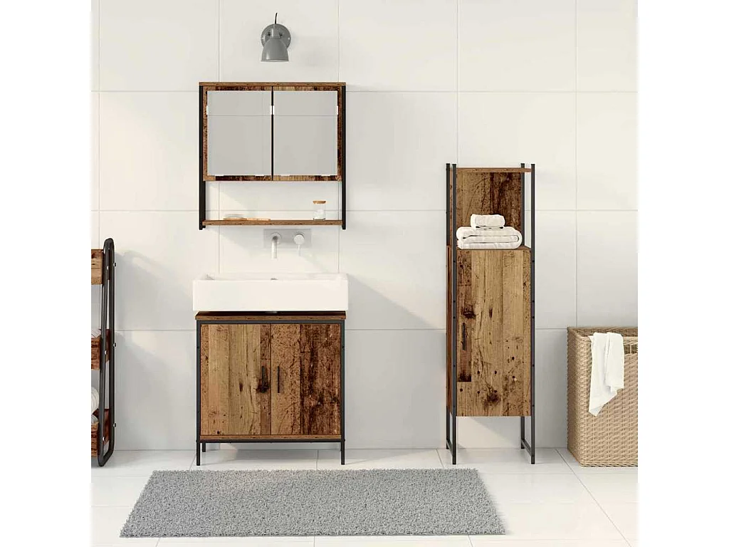 Ensemble de mobilier de salle de bain avec porte 3 pcs Marron