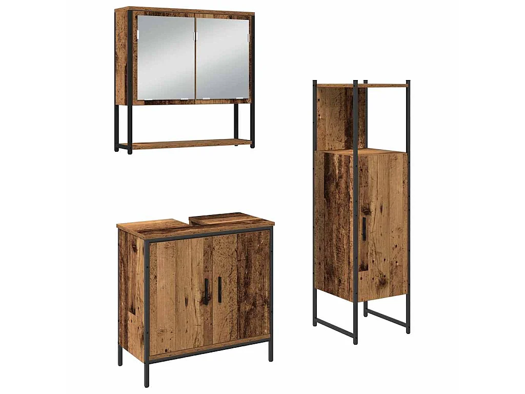 Ensemble de mobilier de salle de bain avec porte 3 pcs Marron