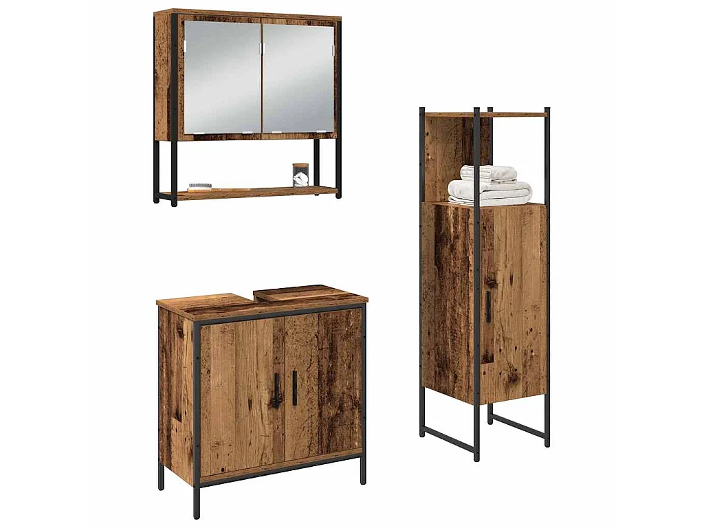 Ensemble de mobilier de salle de bain avec porte 3 pcs Marron