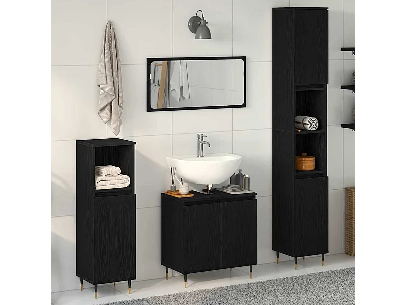 Set di mobili da bagno 3 pezzi Rovere nero