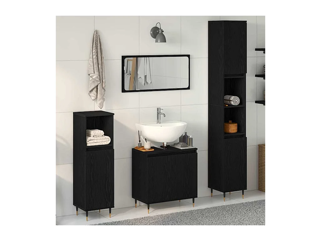 Set di mobili da bagno 3 pezzi Rovere nero