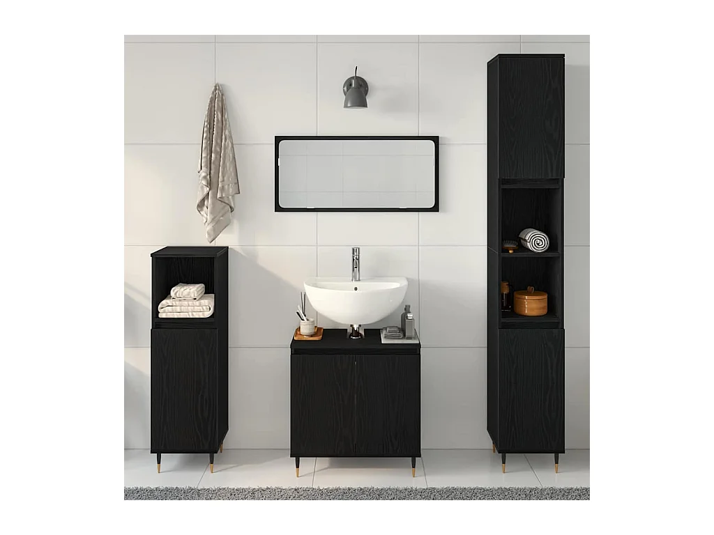 Set di mobili da bagno 3 pezzi Rovere nero