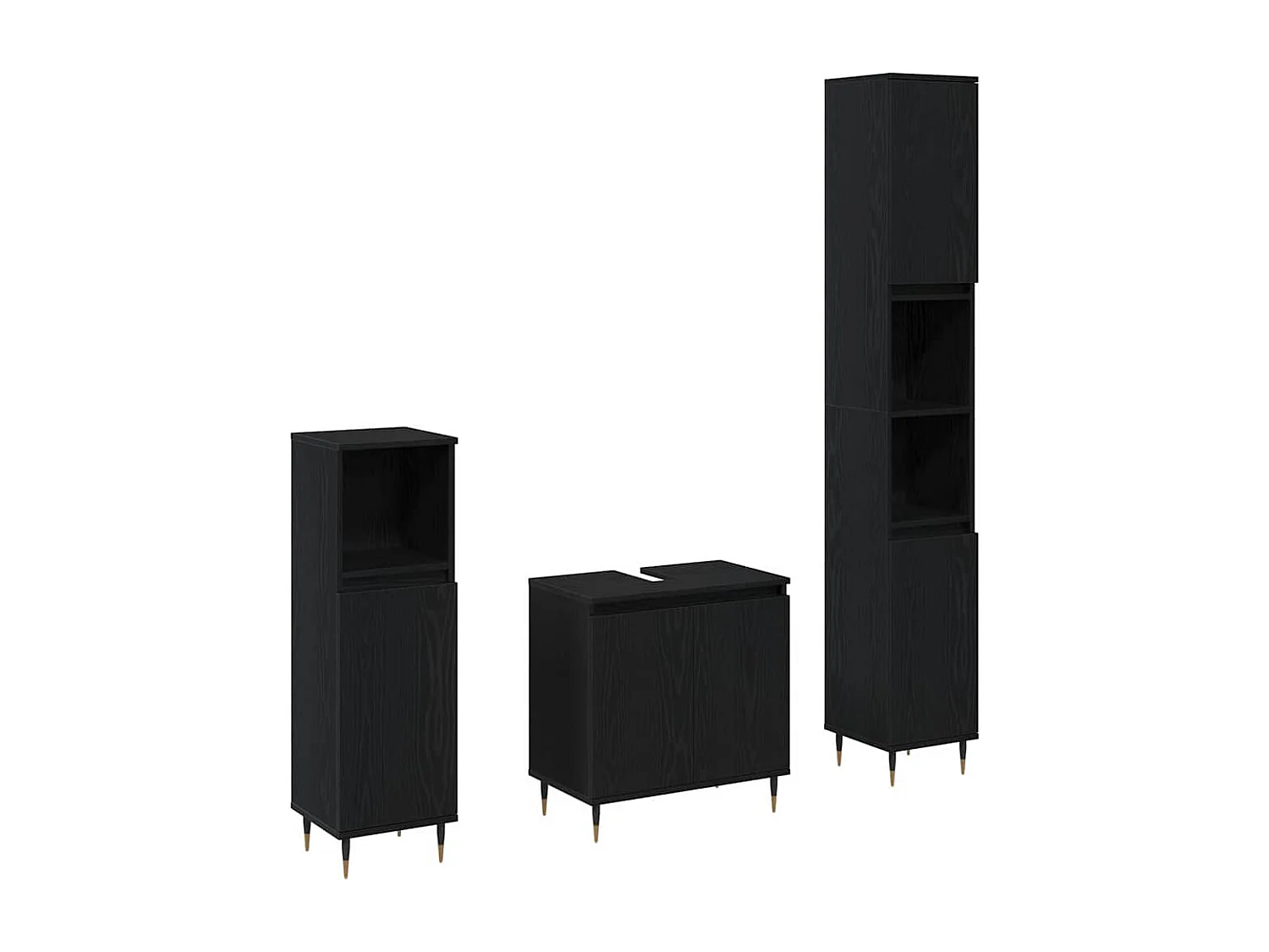 3-teiliges Badmöbel-Set Eiche schwarz