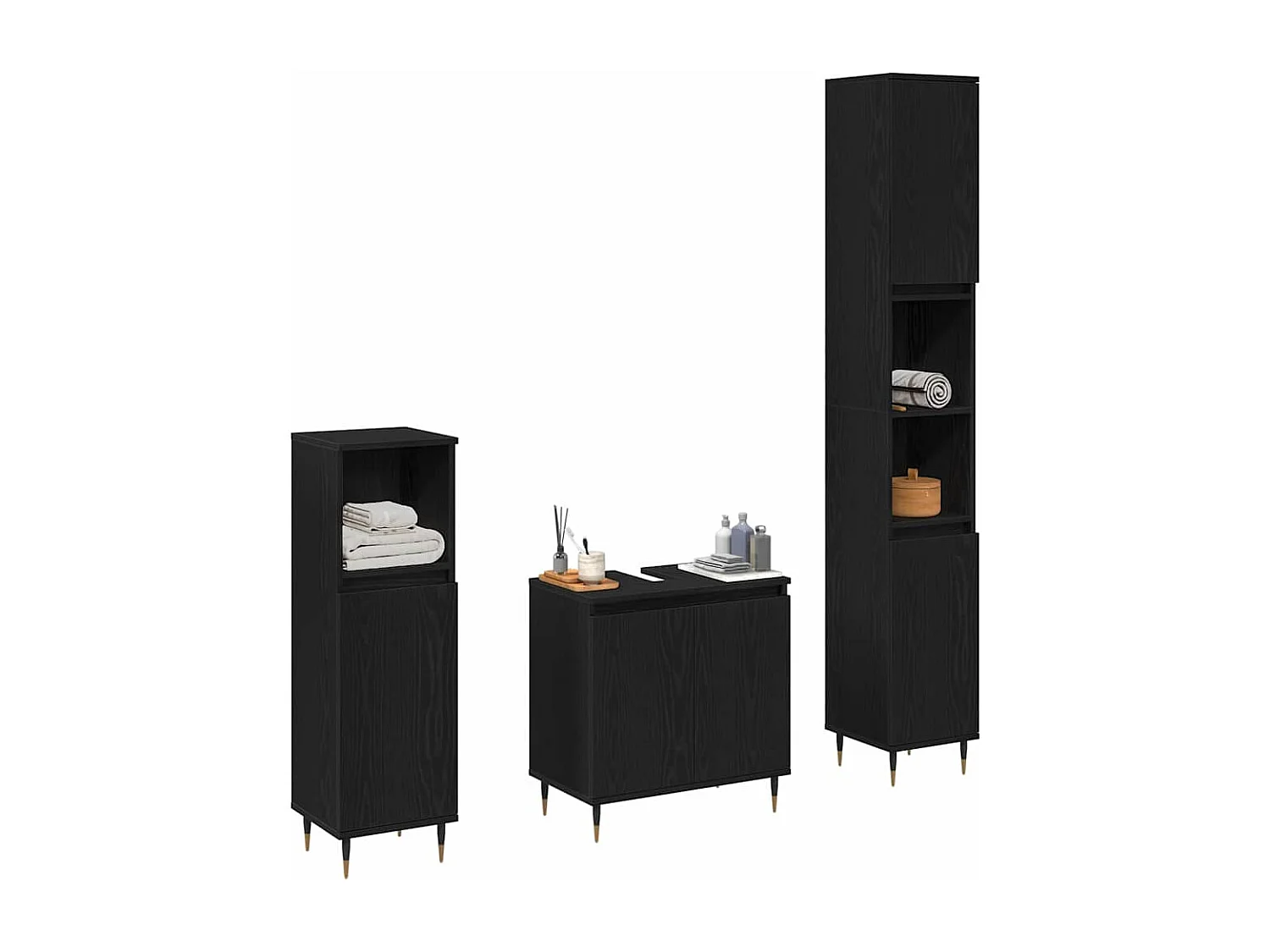 3-teiliges Badmöbel-Set Eiche schwarz