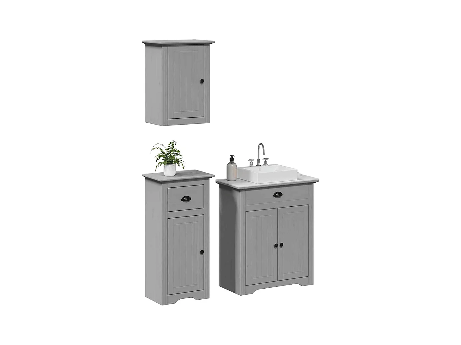 Meubles de salle de bain 3 pcs BODO gris bois de pin massif