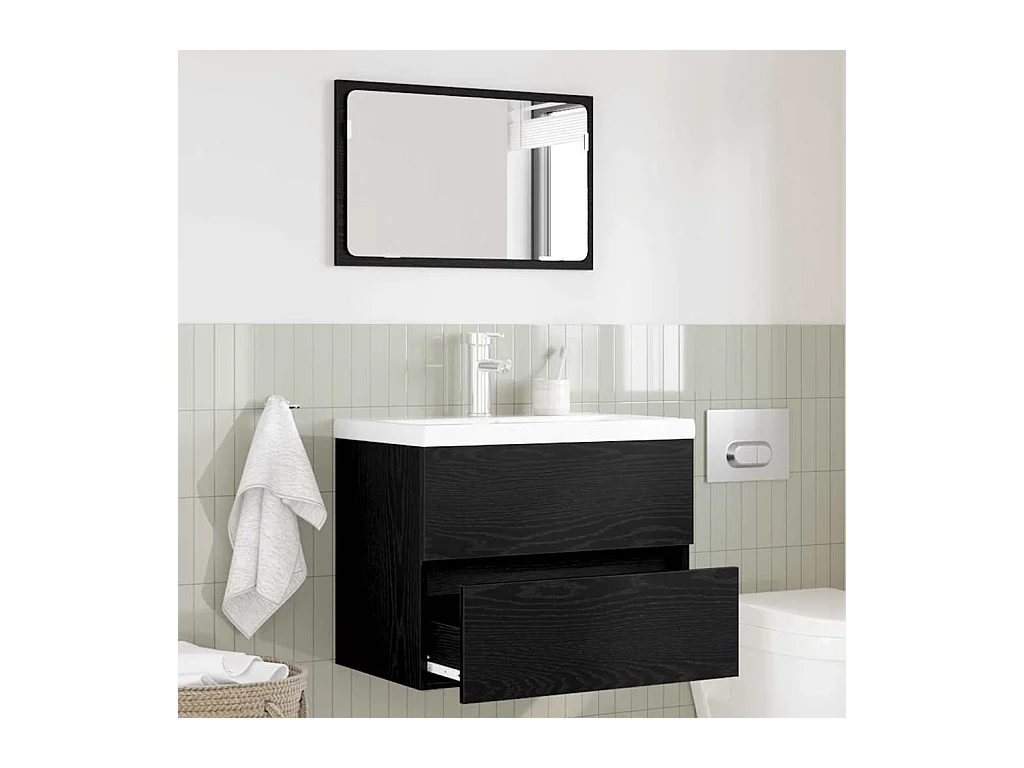 Badkamermeubelset met lade 2 stuks Zwart Eiken