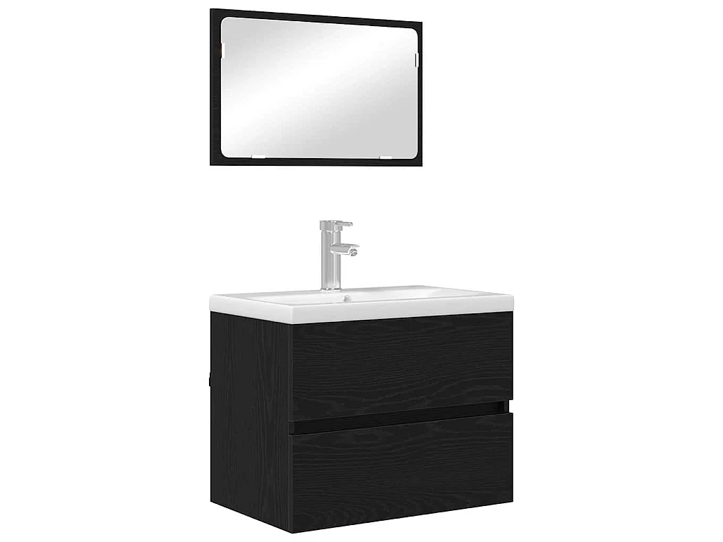 Set di mobili da bagno con cassetto 2 pezzi rovere nero