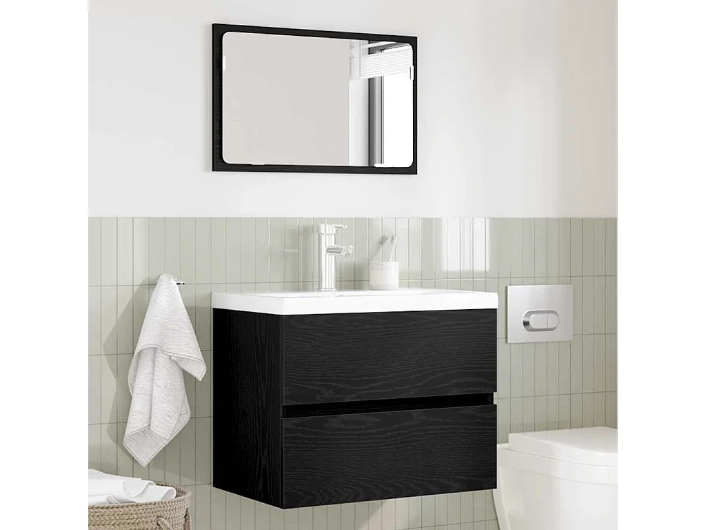 Set di mobili da bagno con cassetto 2 pezzi rovere nero