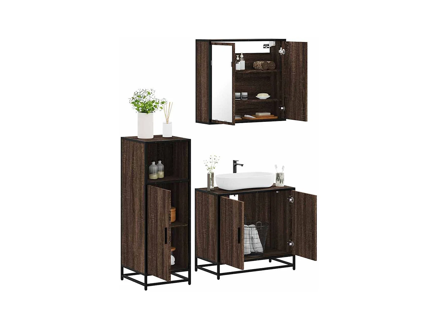 Ensemble de meubles de salle de bain 3 pcs Chêne marron