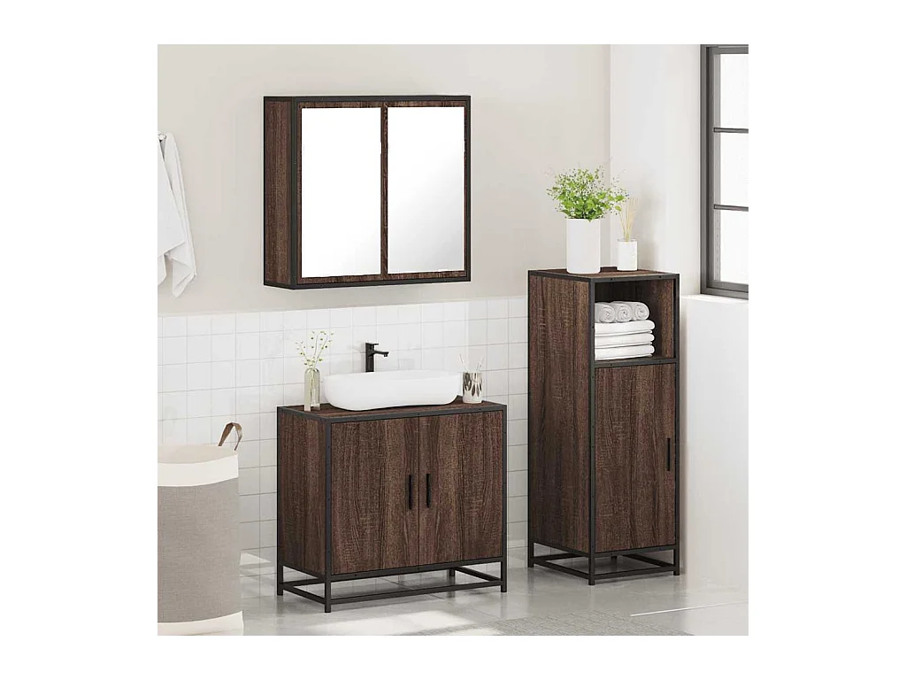 Ensemble de meubles de salle de bain 3 pcs Chêne marron