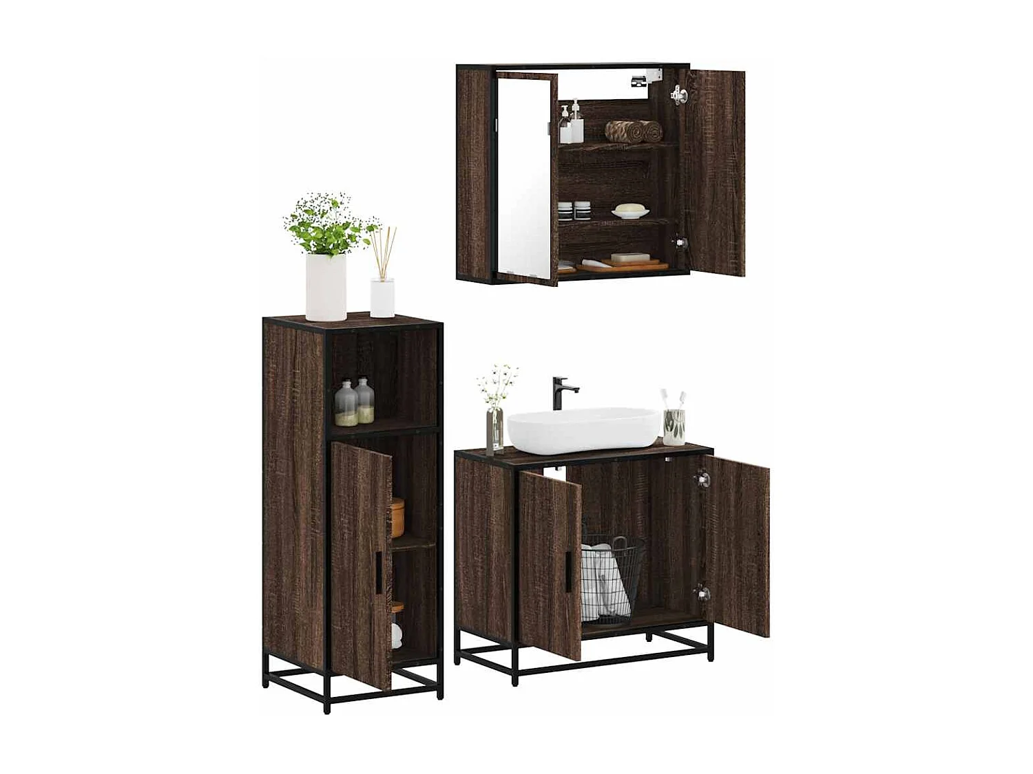 Ensemble de meubles de salle de bain 3 pcs Chêne marron