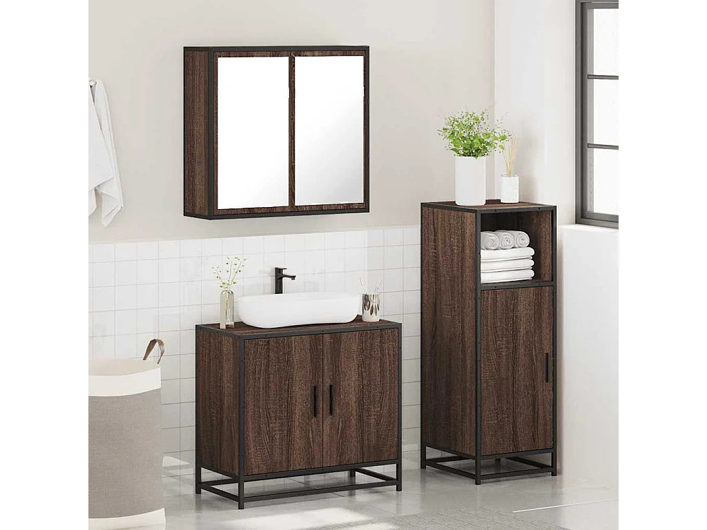 Ensemble de meubles de salle de bain 3 pcs Chêne marron