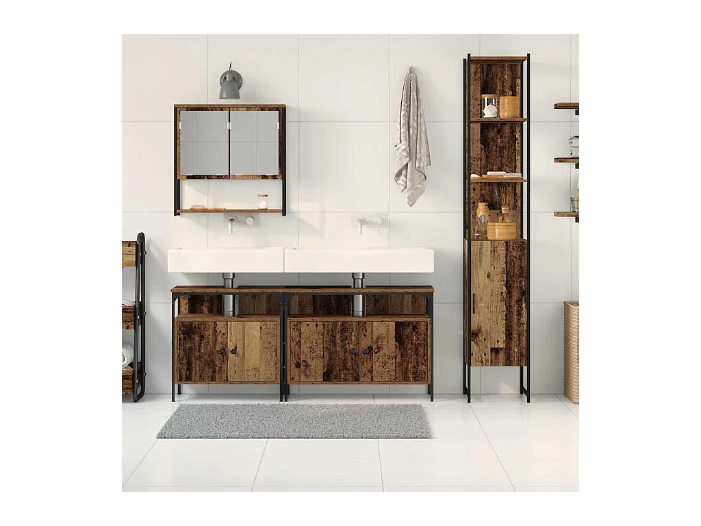 Ensemble de mobilier de salle de bain 4 pcs Bois ancien