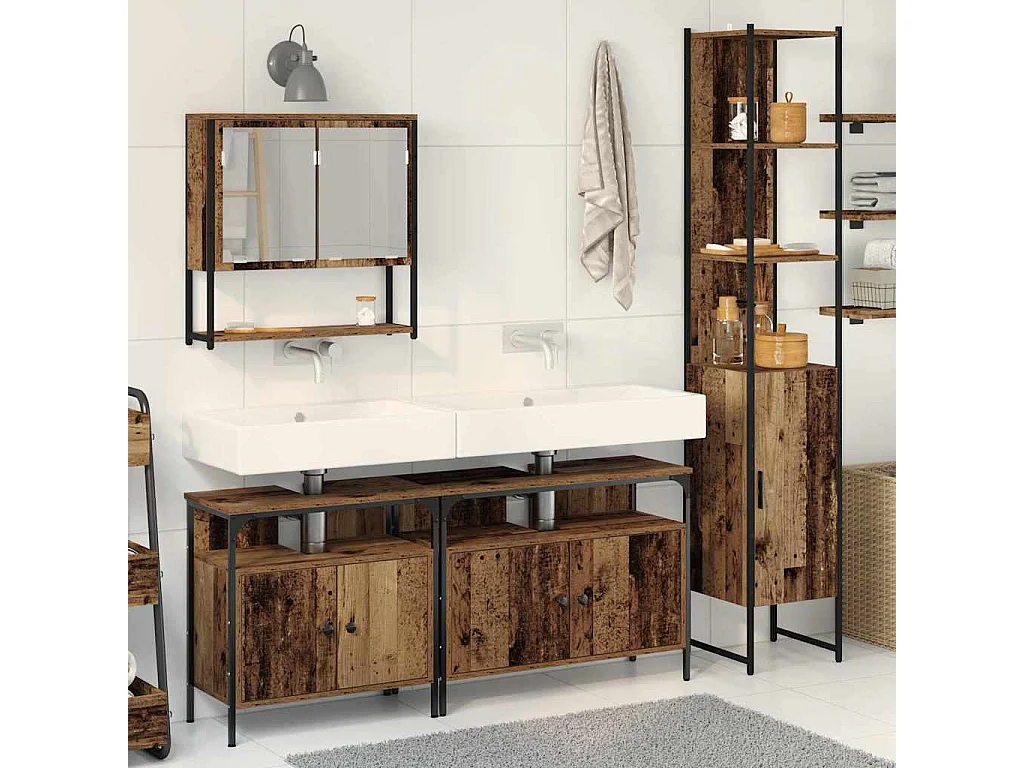 Ensemble de mobilier de salle de bain 4 pcs Bois ancien