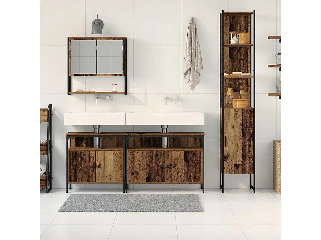 Ensemble de mobilier de salle de bain 4 pcs Bois ancien