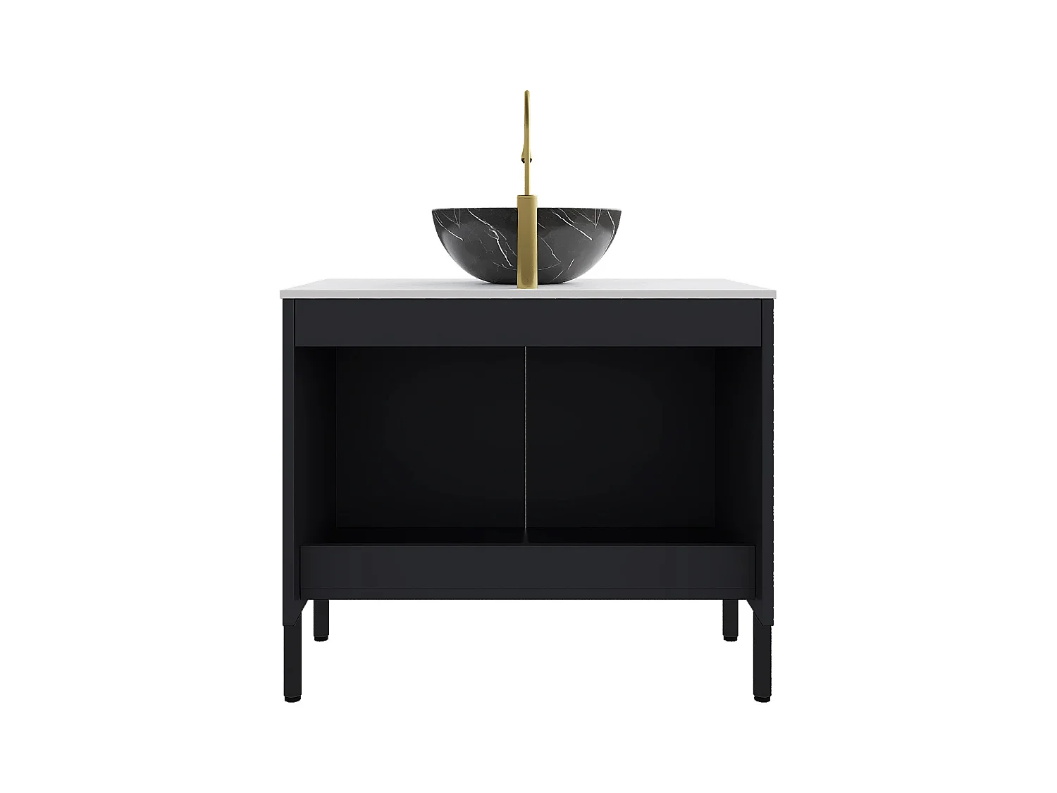 Lavabo de pie con diseño de piedra negra y encimera de piedra sintética blanca de Carrara (76 x 48 x 89 cm)