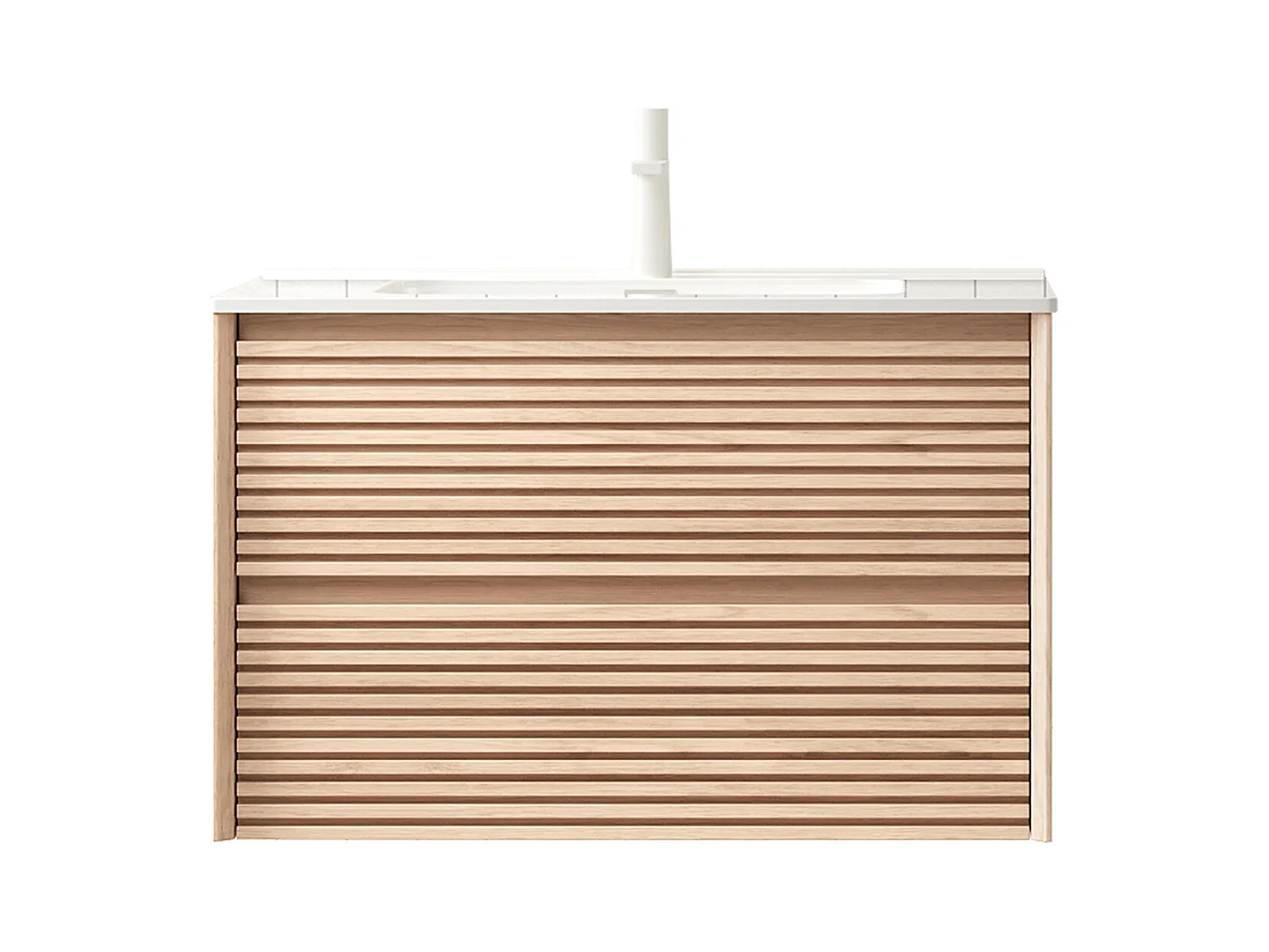 Meuble-lavabo mural avec vasque en céramique, design moderne, contreplaqué, finition noyer cannelle et blanc (81x46.5x51.5 cm)