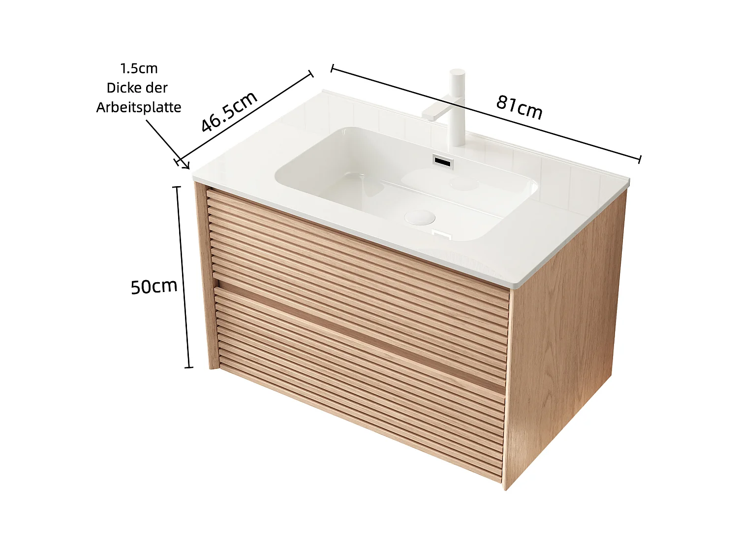 Meuble-lavabo mural avec vasque en céramique, design moderne, contreplaqué, finition noyer cannelle et blanc (81x46.5x51.5 cm)