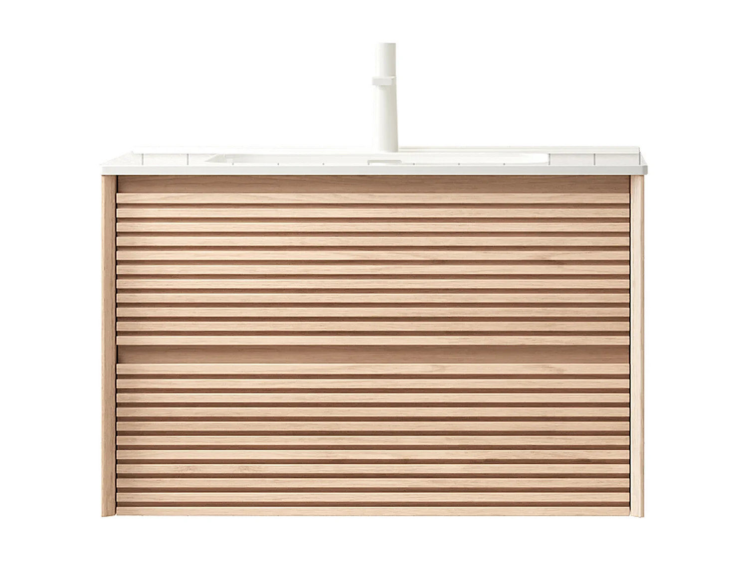 Meuble-lavabo mural avec vasque en céramique, design moderne, contreplaqué, finition noyer cannelle et blanc (81x46.5x51.5 cm)