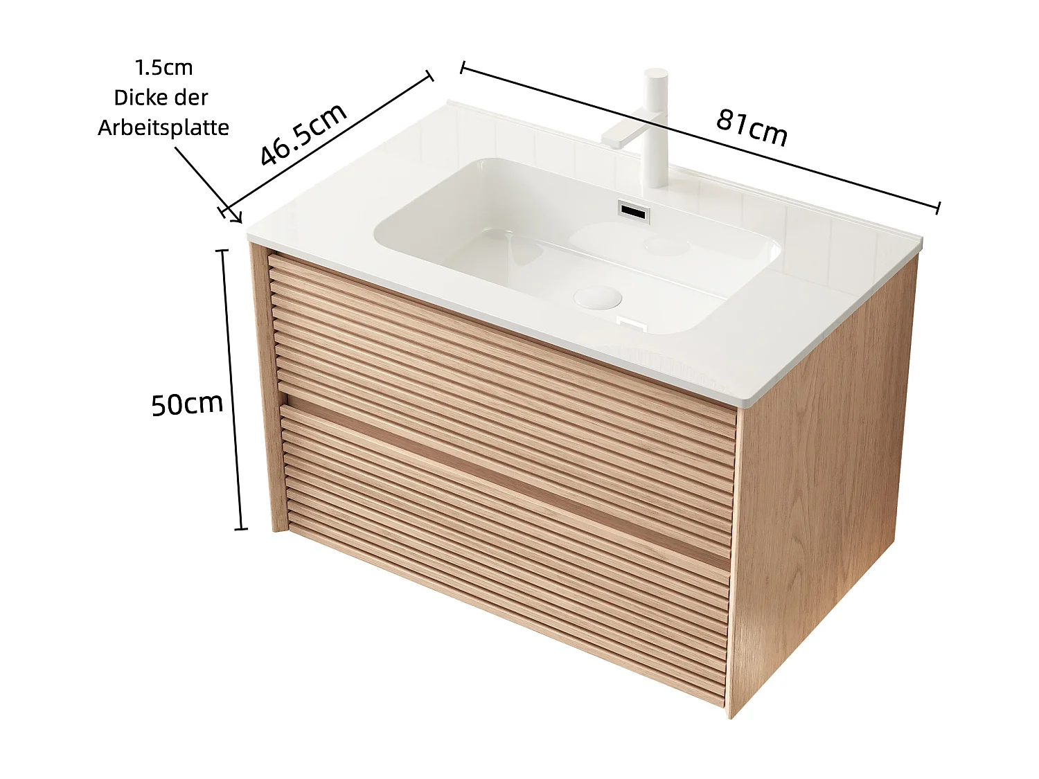 Meuble-lavabo mural avec vasque en céramique, design moderne, contreplaqué, finition noyer cannelle et blanc (81x46.5x51.5 cm)
