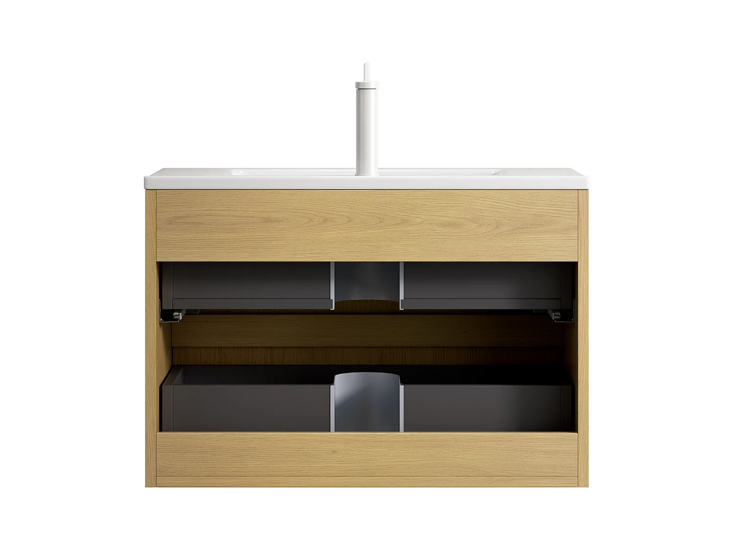 Lavabo de pared con seno cerámico y mueble de 2 cajones de contrachapado, acabado roble dorado y blanco (75x39x51,5cm)