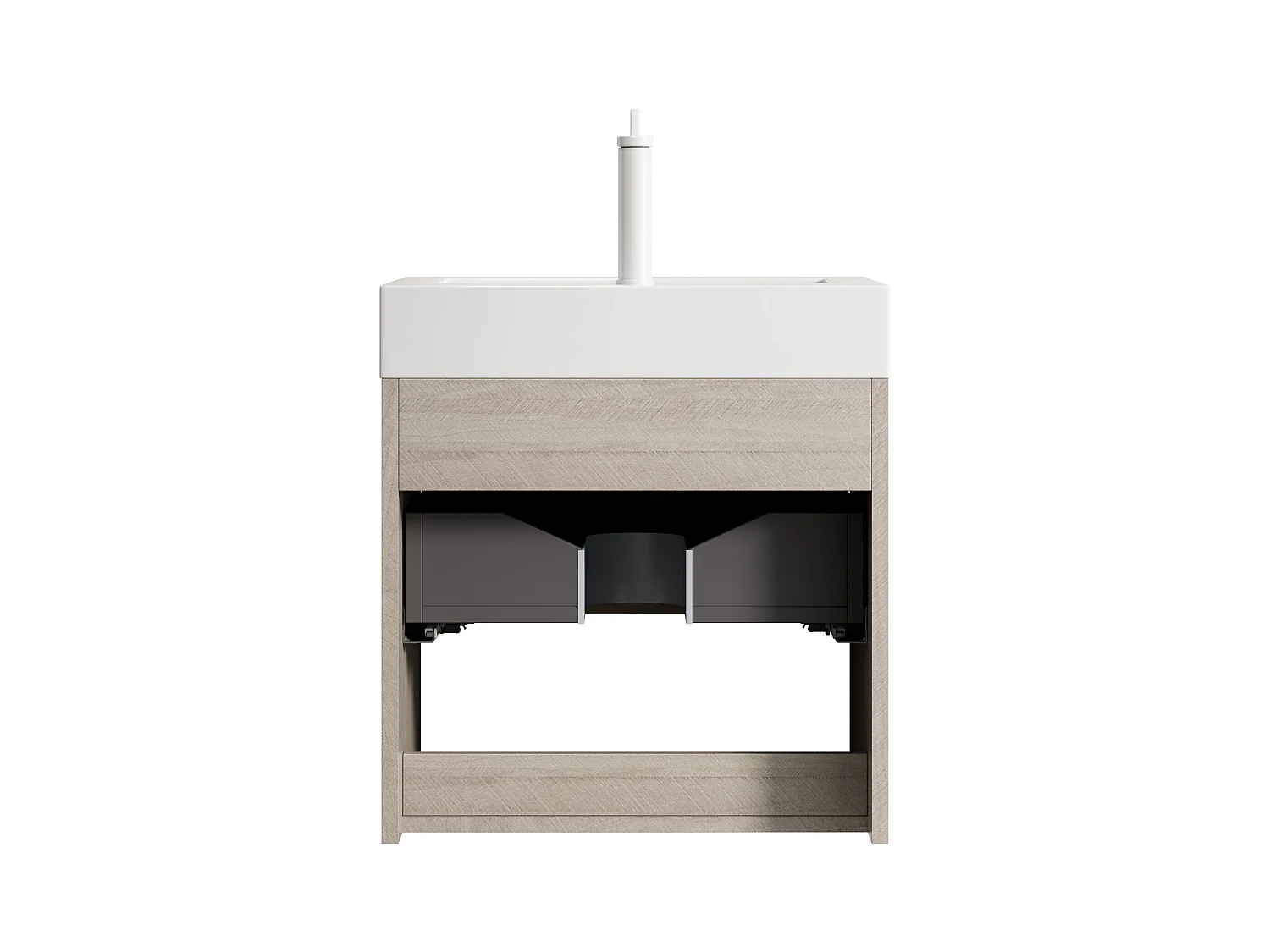 Mobile lavabo sospeso rettangolare con lavabo integrato in resina bianca, mobiletto in multistrato con cassetto e ripiano a giorno, premontato (55x46x60 cm)