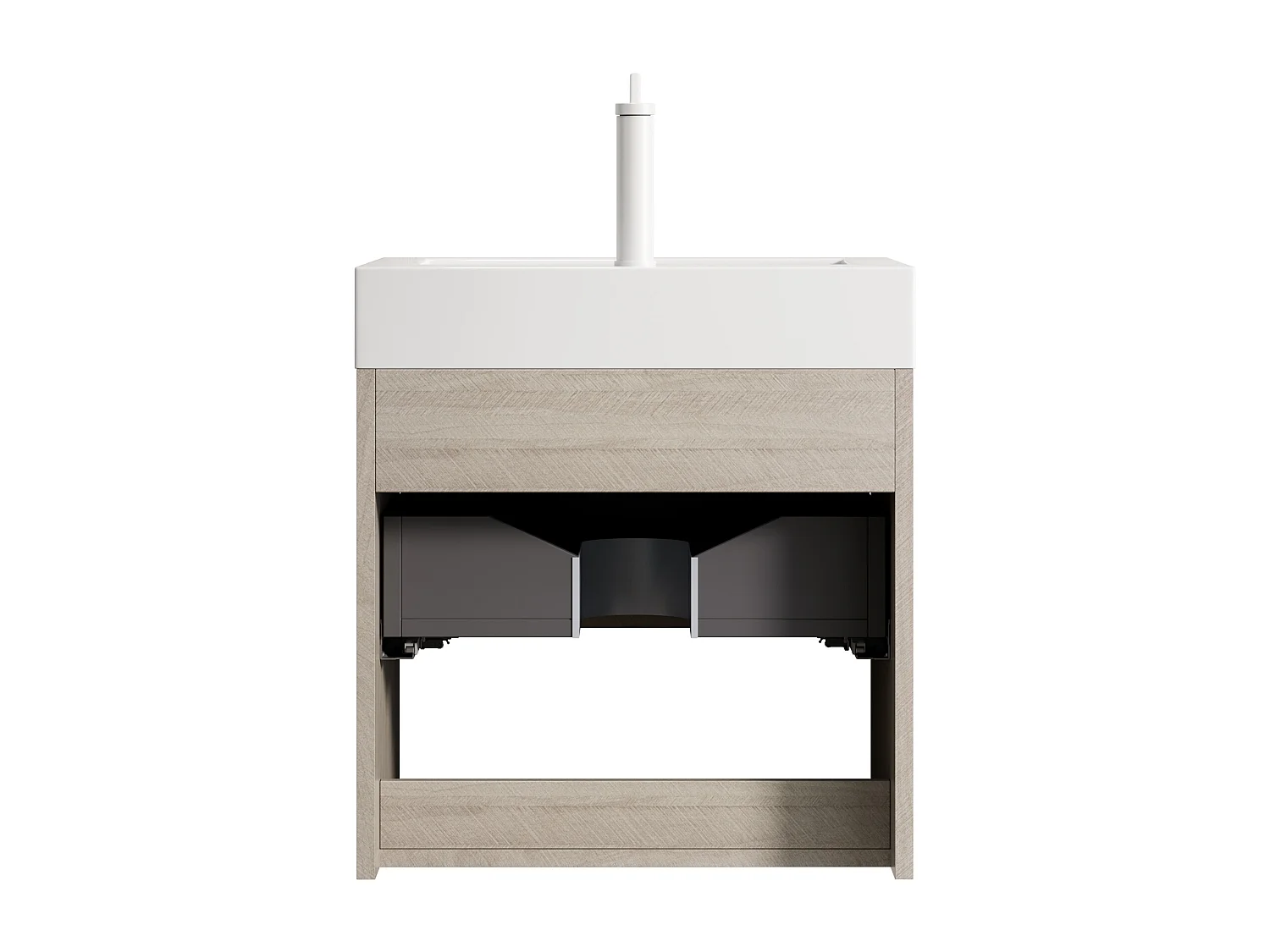 Mobile lavabo sospeso rettangolare con lavabo integrato in resina bianca, mobiletto in multistrato con cassetto e ripiano a giorno, premontato (55x46x60 cm)