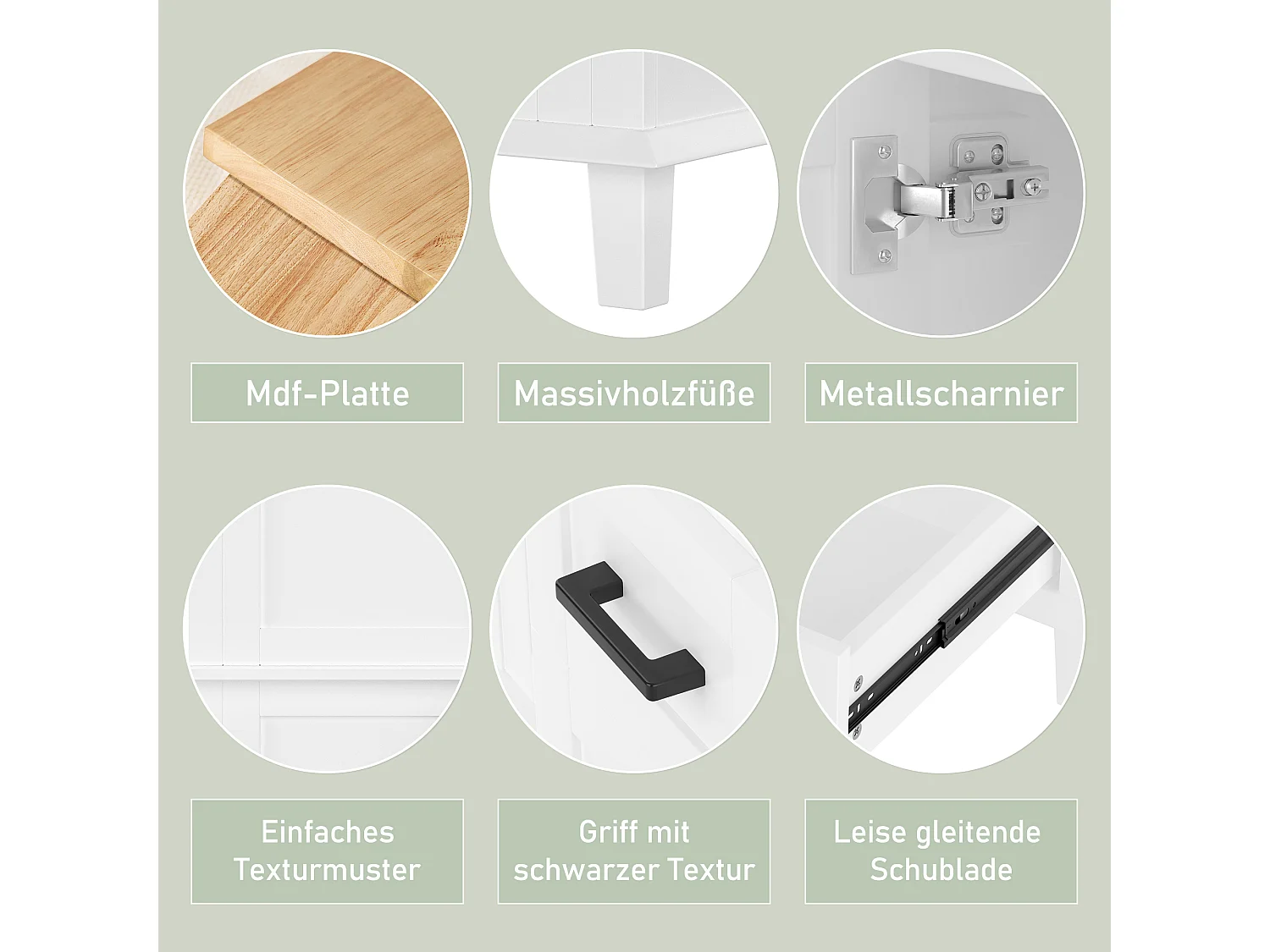 Meuble de salle de bain avec vasque intégrée, design moderne, MDF et céramique, blanc, 3 tiroirs silencieux (76x46x83.5cm)