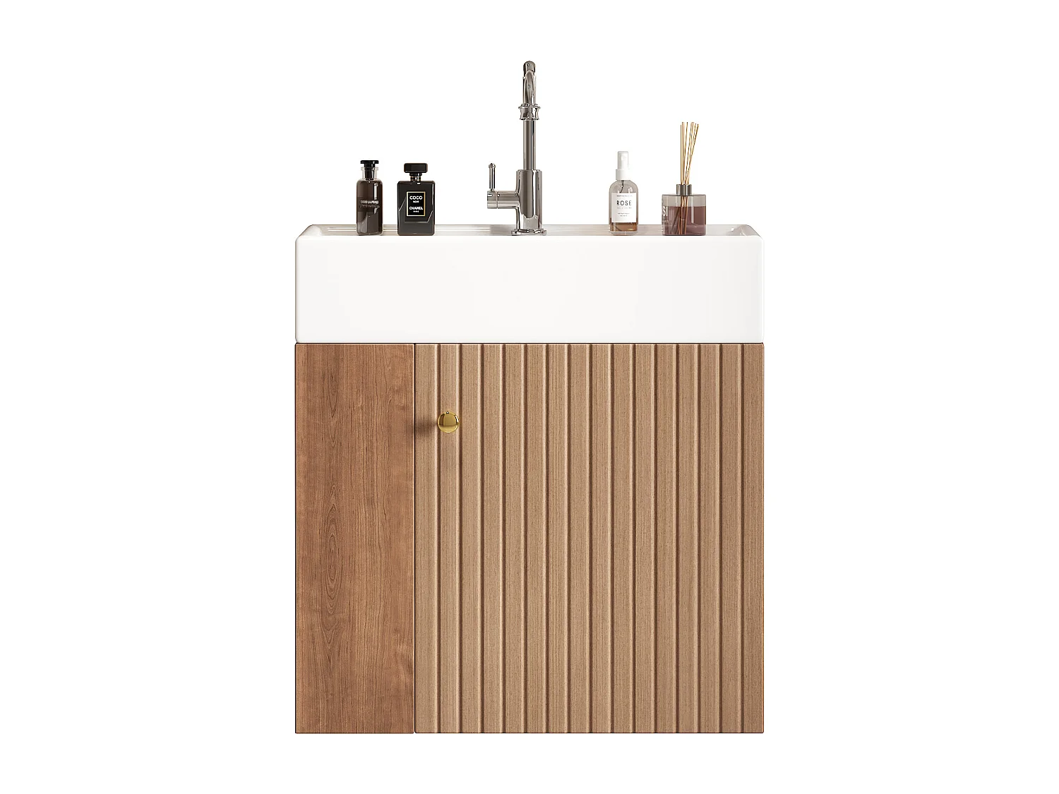 Meuble de salle de bain avec vasque, design moderne, MDF, marron, suspendu (55x31x66.5 cm)