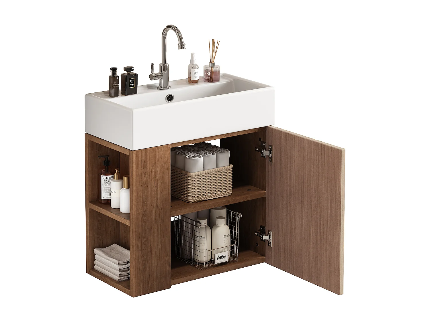 Meuble de salle de bain avec vasque, design moderne, MDF, marron, suspendu (55x31x66.5 cm)
