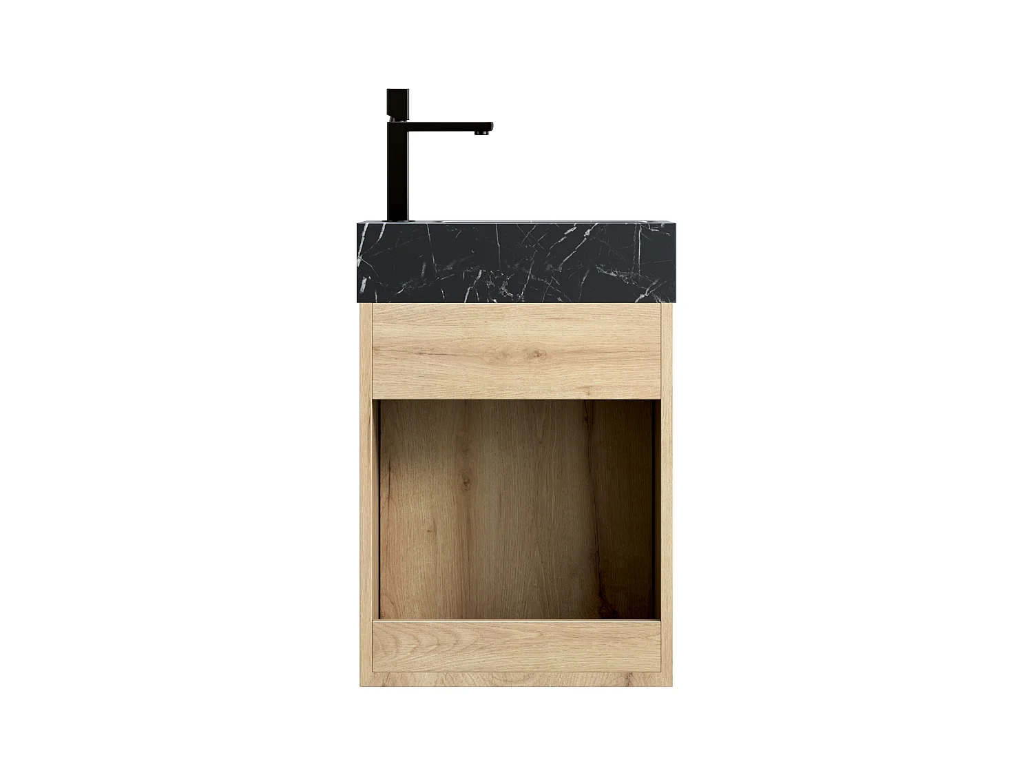 Lavabo integrado de pared en mármol negro, diseño moderno, con mueble bajo lavabo de roble blanco, 1 puerta (40x22x58 cm)
