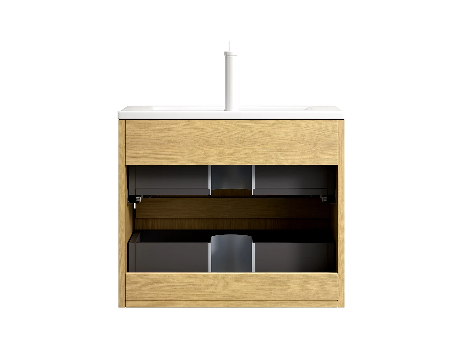 Meuble-lavabo mural rectangulaire en céramique blanche avec 2 tiroirs, chêne doré et blanc, contreplaqué stratifié (61x39x51.5cm)