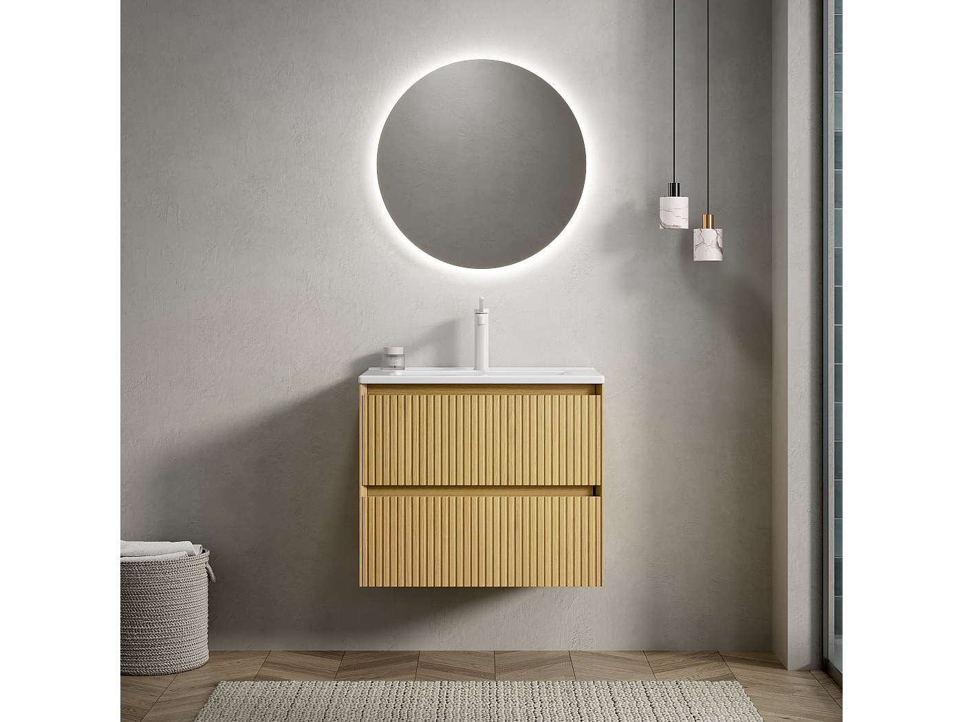 Sapho Skara badmeubel met witte wastafel 100cm eiken licht