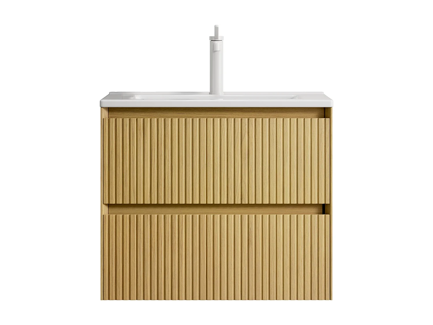 Meuble-lavabo mural rectangulaire en céramique blanche avec 2 tiroirs, chêne doré et blanc, contreplaqué stratifié (61x39x51.5cm)