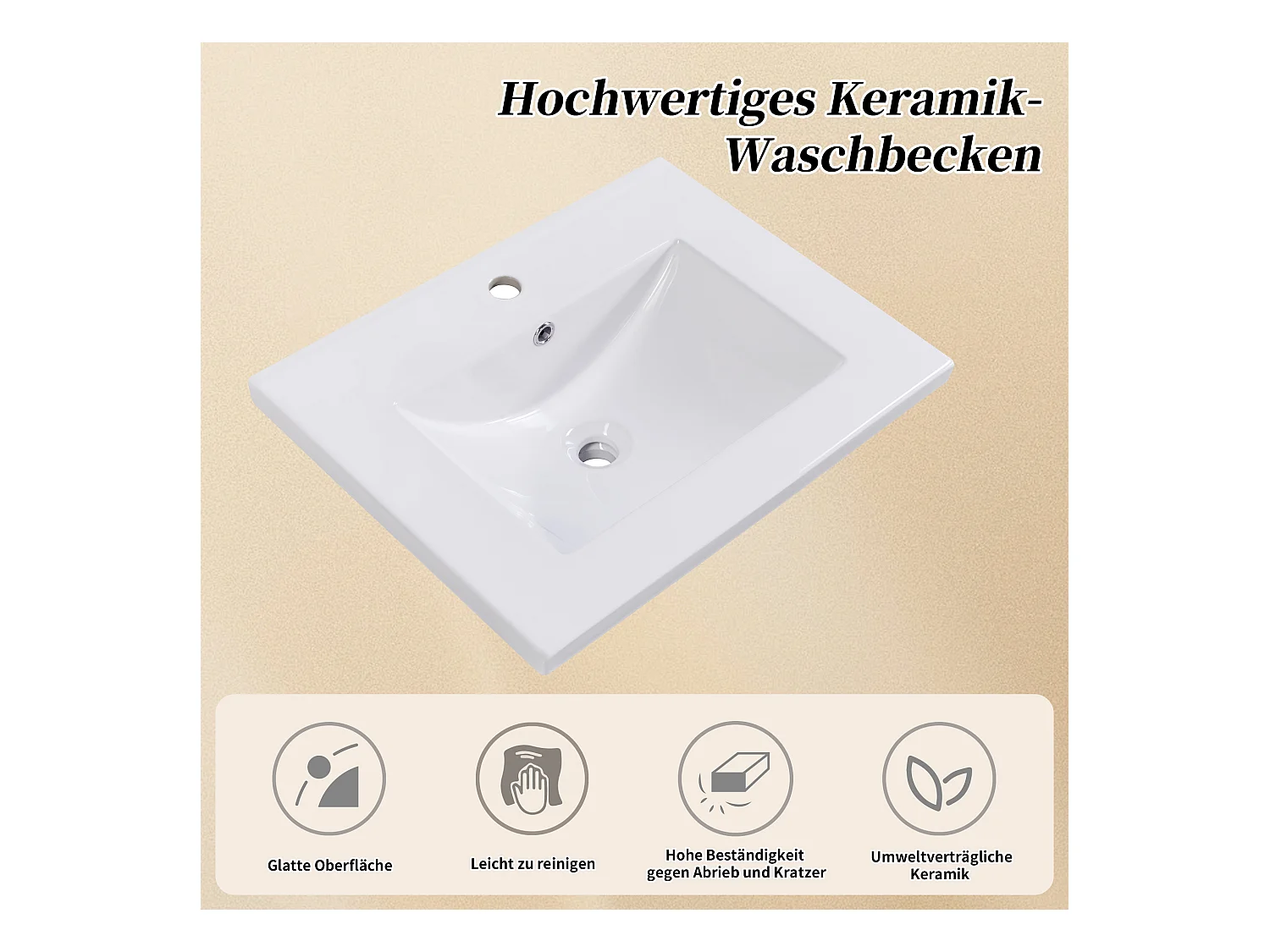 Meuble-lavabo de salle de bain avec vasque en céramique, bois massif et MDF, blanc, design moderne (61x46x90 cm)