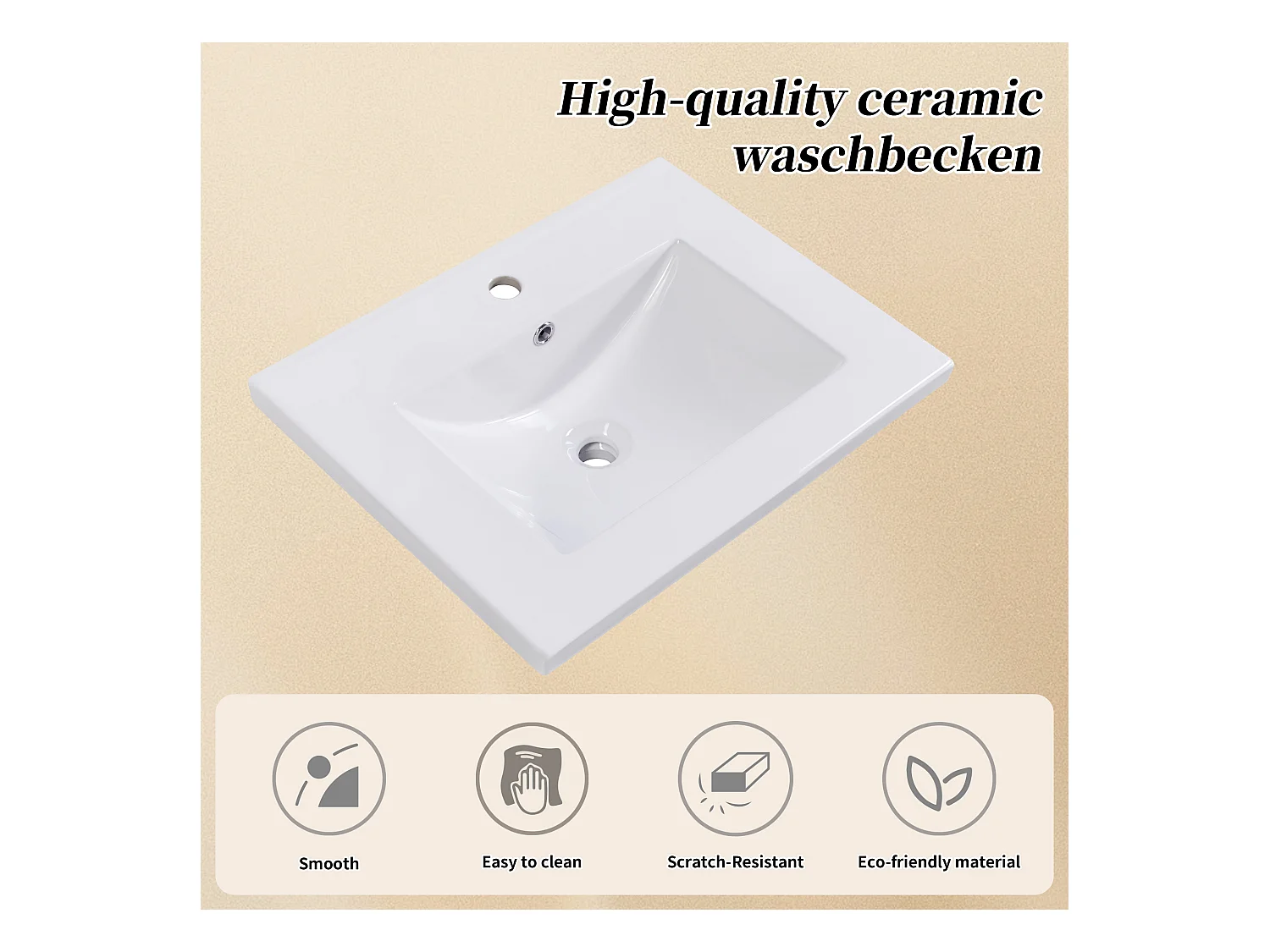 Meuble-lavabo de salle de bain avec vasque en céramique, bois massif et MDF, blanc, design moderne (61x46x90 cm)