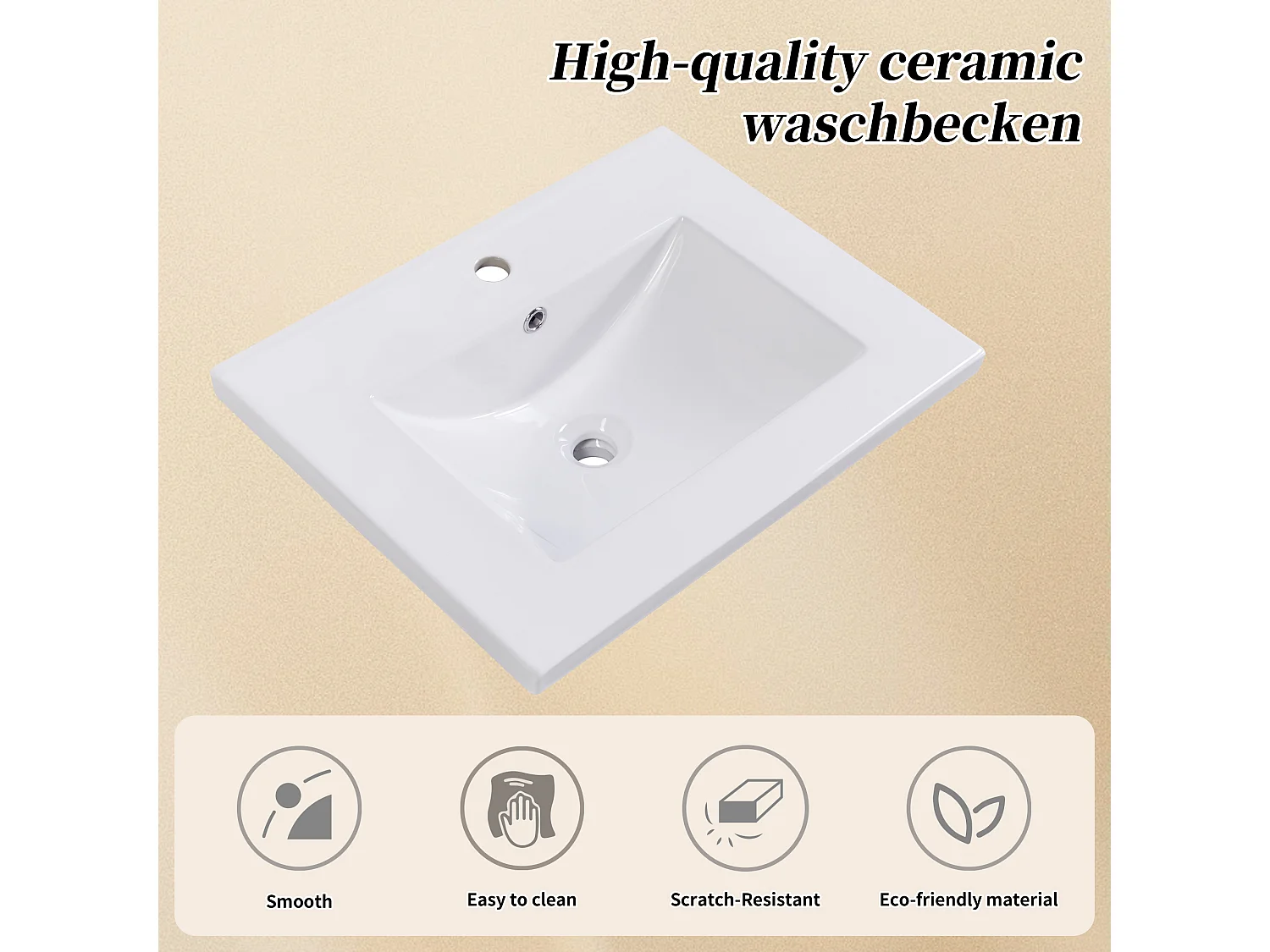 Meuble-lavabo de salle de bain avec vasque en céramique, bois massif et MDF, blanc, design moderne (61x46x90 cm)