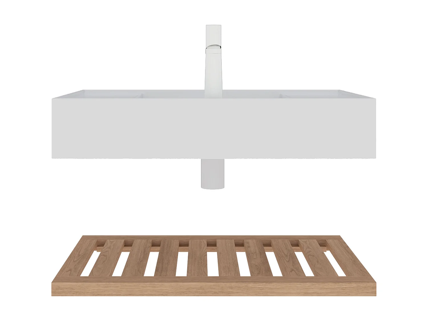 Meuble-lavabo suspendu avec bac rectangulaire en acrylique, design moderne, stratifié bois naturel et blanc, étagère à rayures (75x46x20.7 cm)