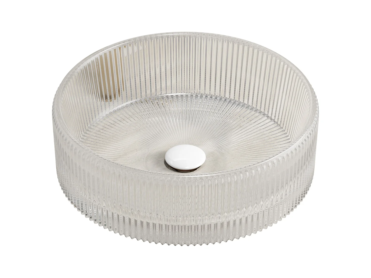 Lavabo redondo de cristal transparente, diseño elegante sin grifo, vidrio templado (36x36x11,5cm)