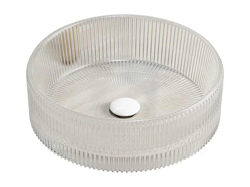 Lavabo rond en cristal transparent, design élégant sans robinet, verre trempé (36x36x11.5cm)