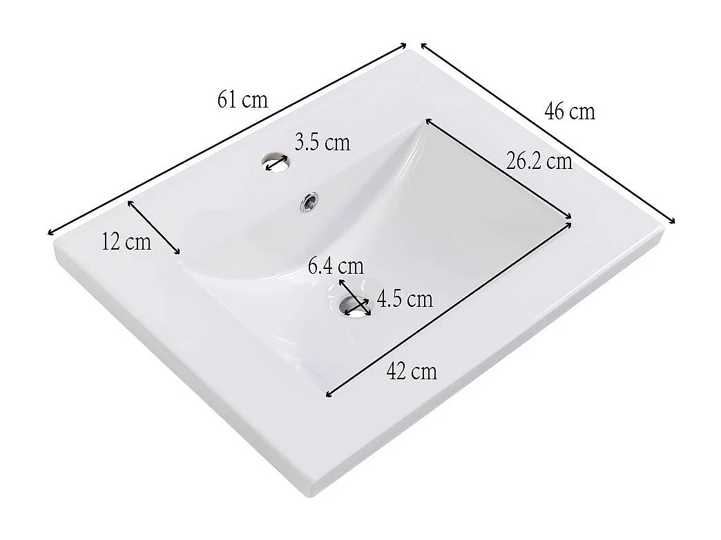 Meuble-lavabo salle de bain, design moderne avec vasque en céramique, MDF, blanc, avec tablette (61x47x87 cm)