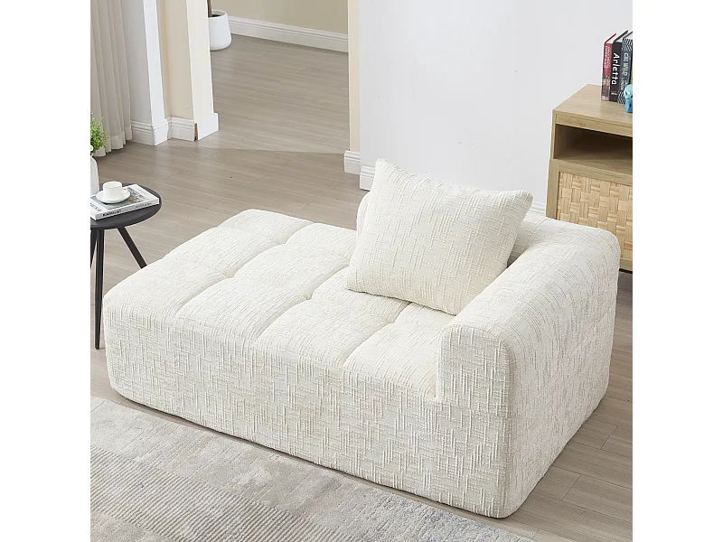 Divano chaise longue morbido, non necessita di montaggio, tessuto ciniglia, con cuscino e tasche laterali, beige (37x37x112 cm)