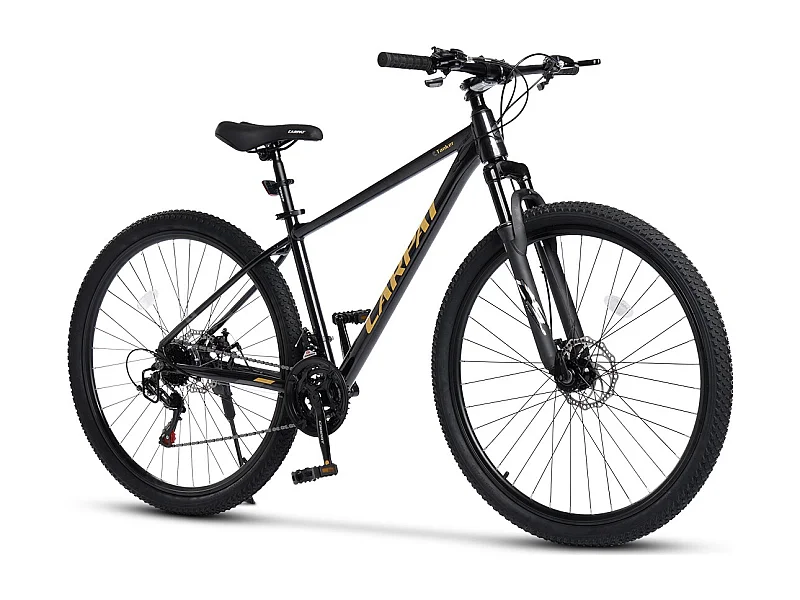 VTT Hardtail 29 pouces avec suspension 100mm, cadre en alliage d'aluminium, transmission 21 vitesses, freins à disque mécaniques, noir (145x74x19.5cm)