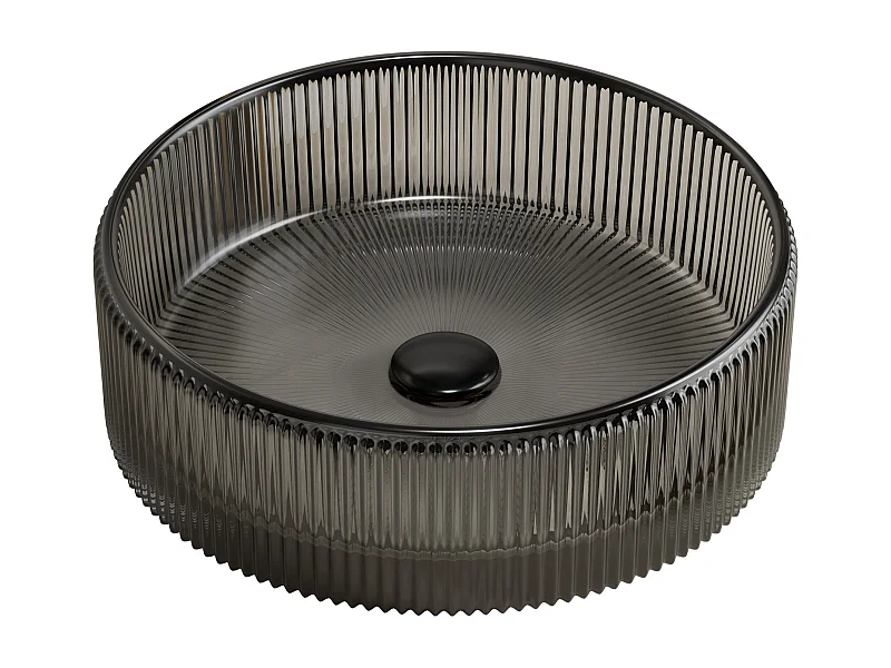 Ronde transparante en zwarte kristallen wastafel, artistiek design, glas, zonder kraan (36x36x11,5 cm)