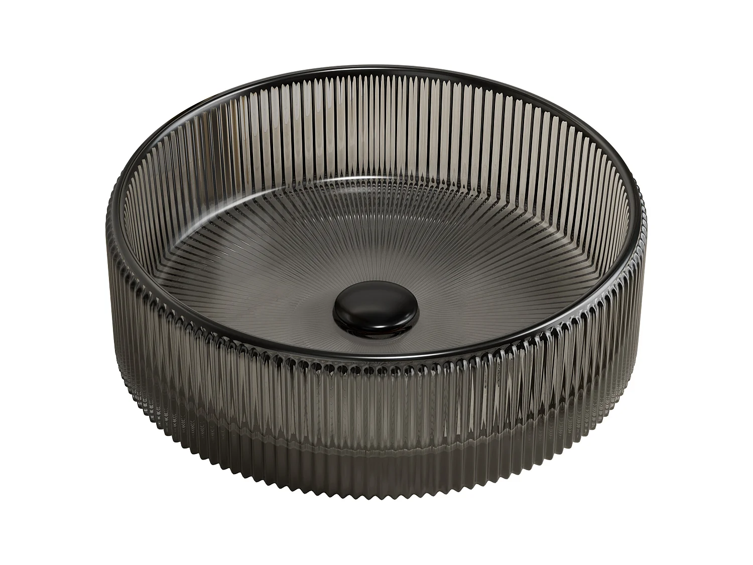 Lavabo rond en cristal transparent et noir, design artistique, verre, sans robinet (36x36x11.5 cm)